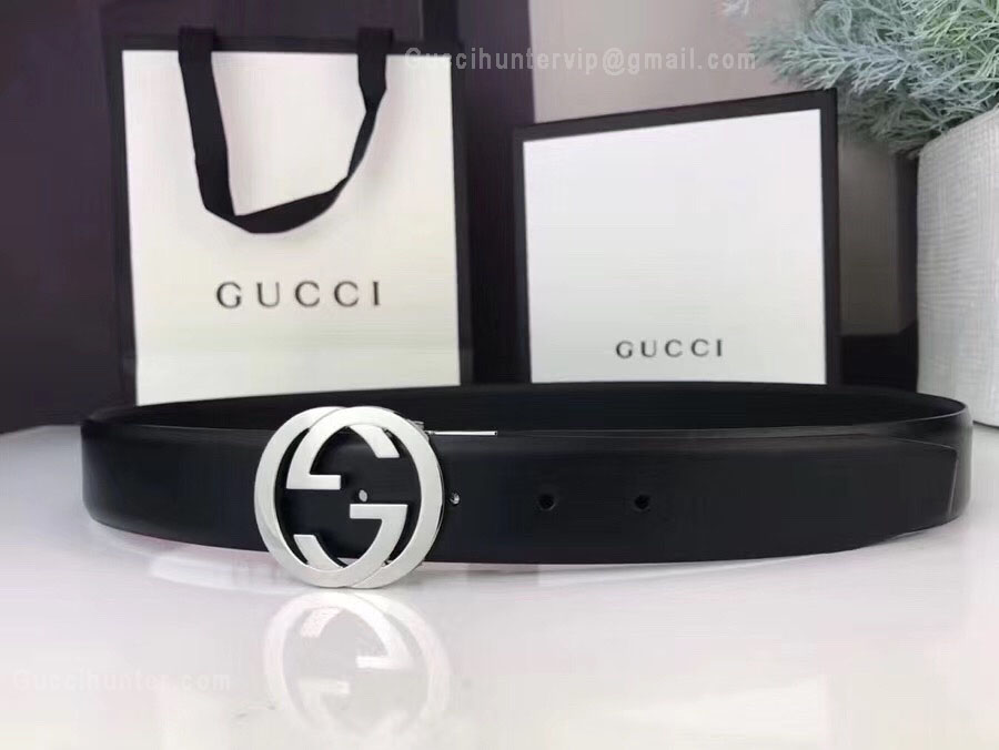 Gucci Leather Black Belt With Interlocking G 35mm